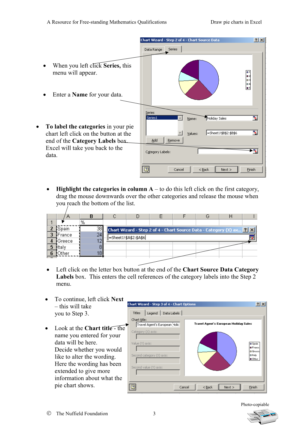 A Resource for Free-Standing Mathematics Qualifications Draw Pie Charts in Excel