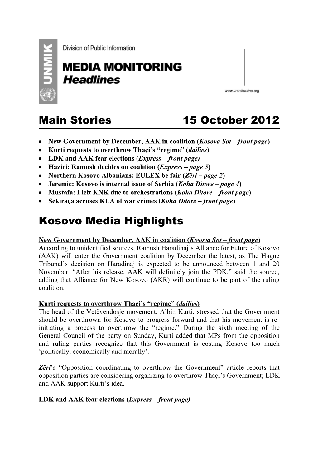 Main Stories 15October 2012