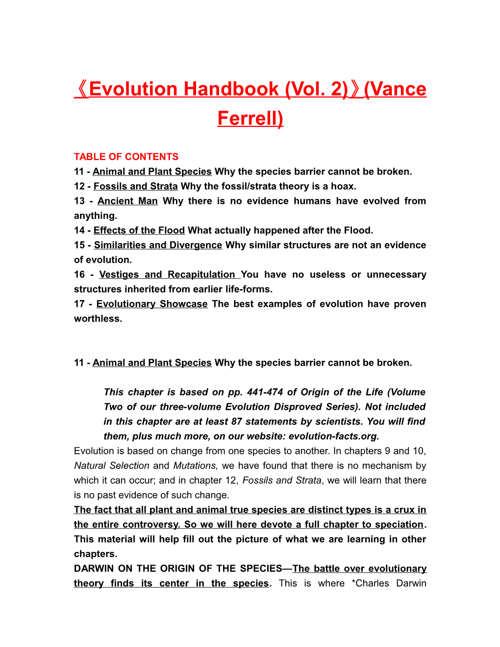 Evolution Handbook (Vol. 2) (Vance Ferrell)