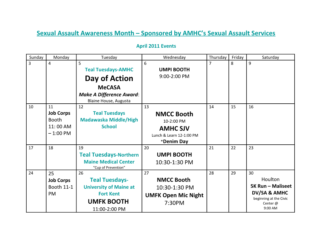 Sexual Assault Awareness Month Sponsored by AMHC S Sexual Assault Services
