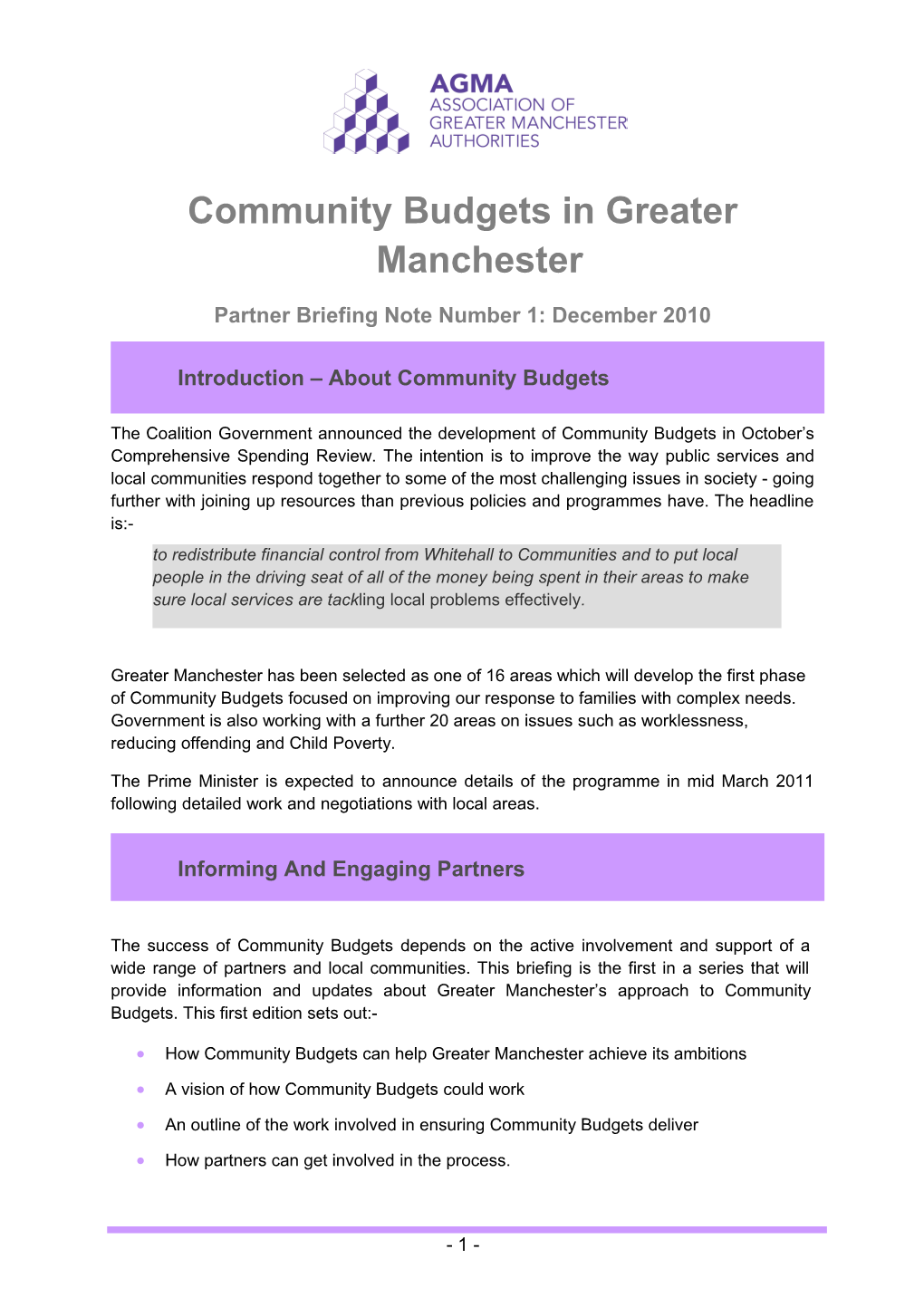 A Greater Manchester Community Budget