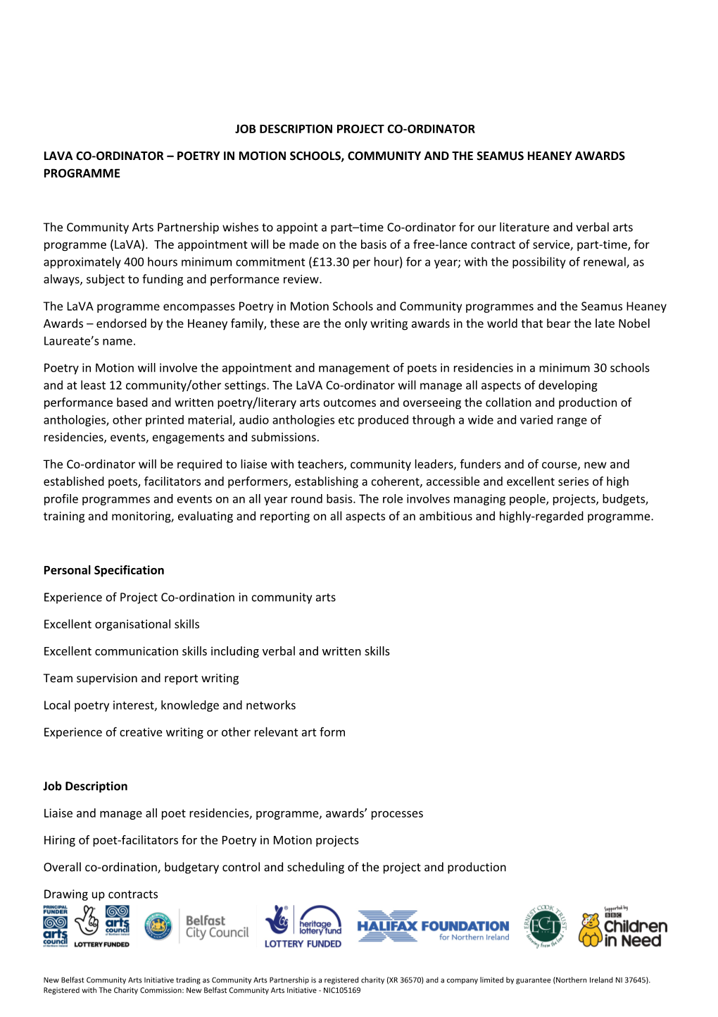 Job Description Project Co-Ordinator