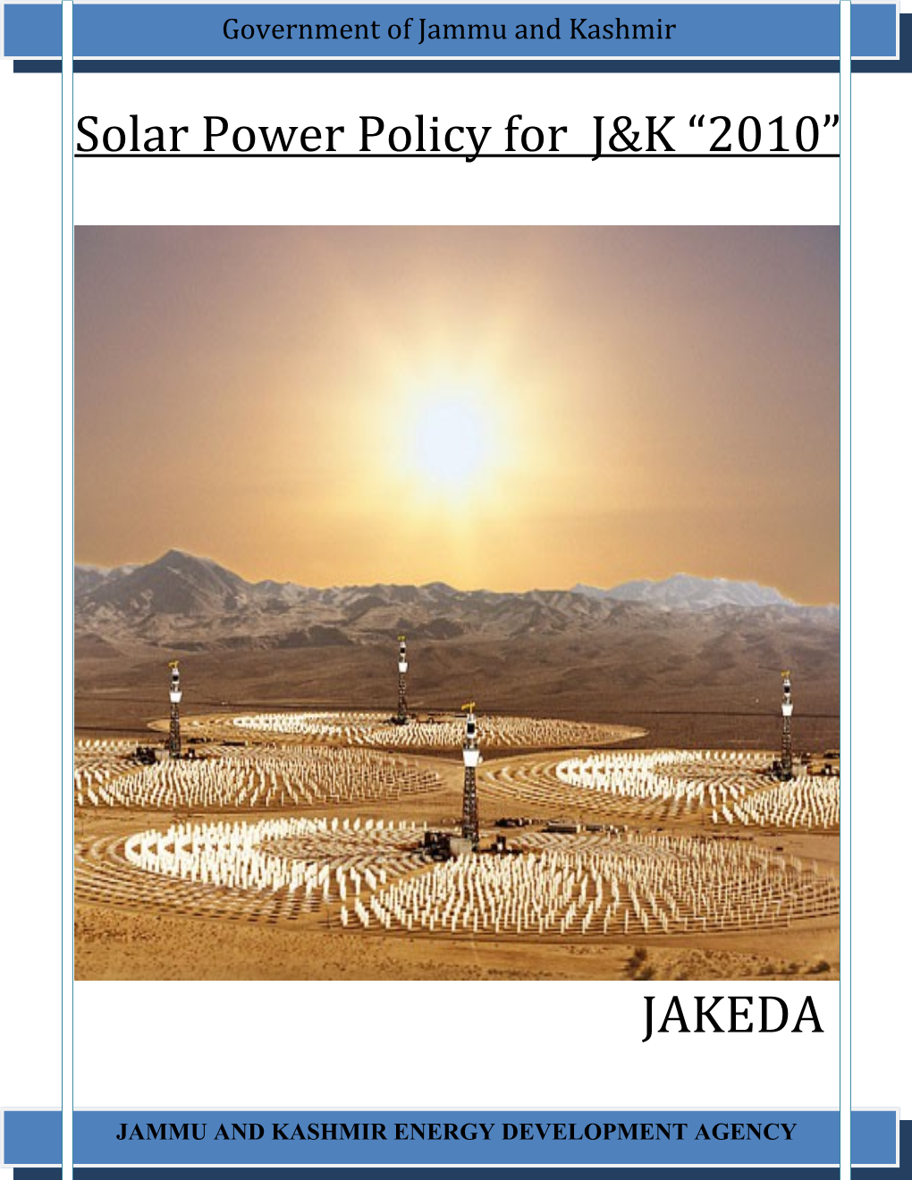 Solar Power Policy for J&K