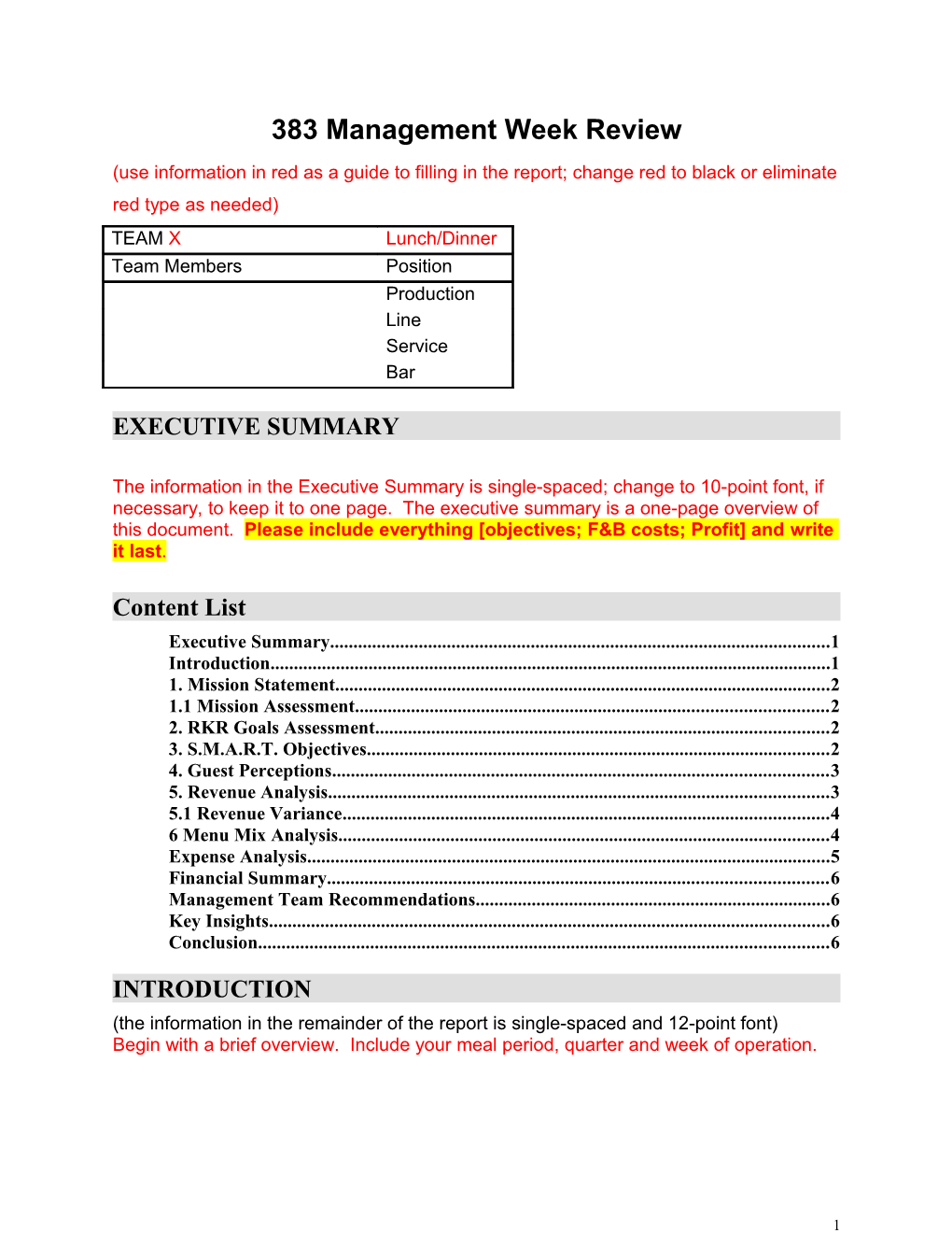 Management Report (45 Points)