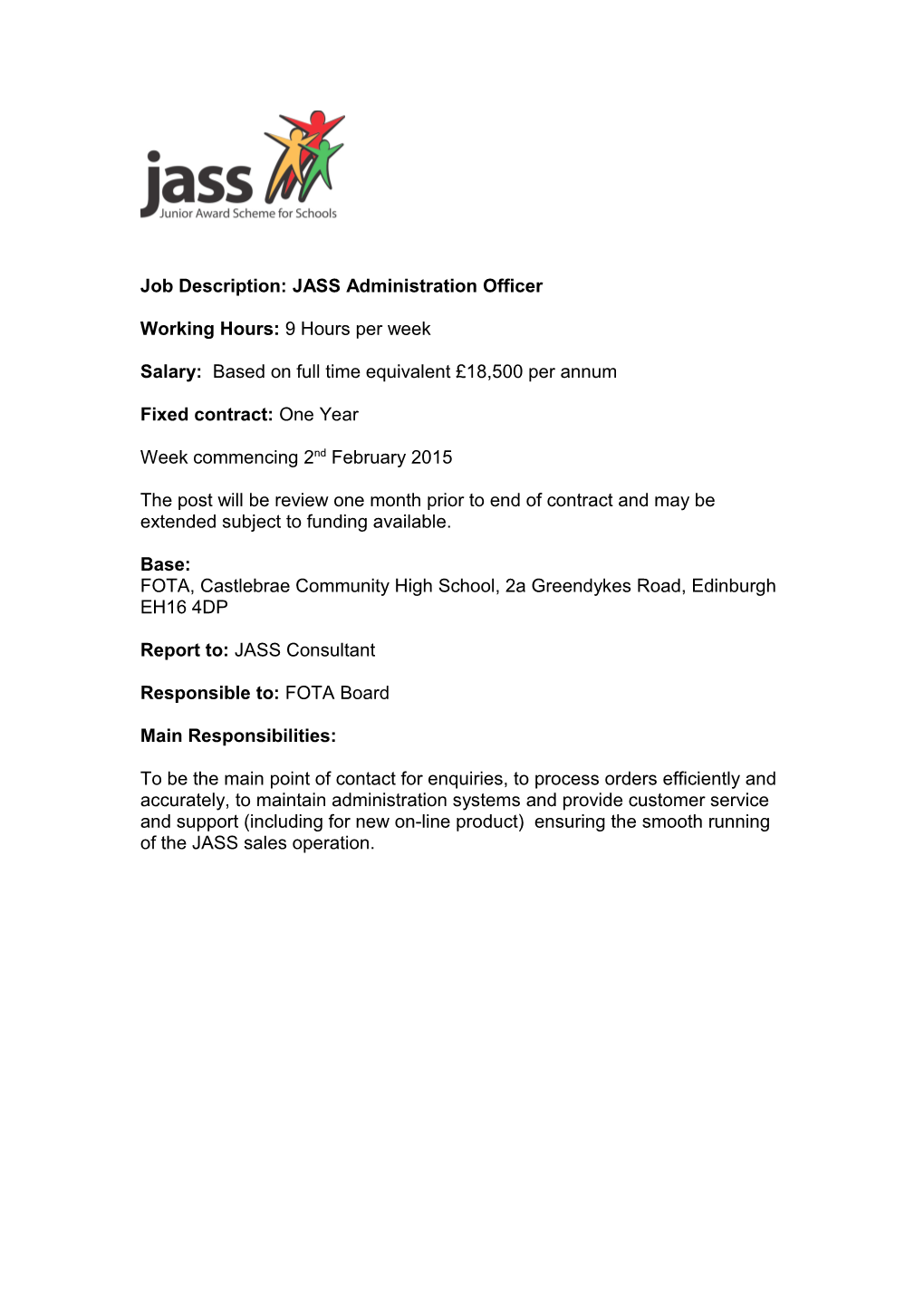 Job Description and Person Specification for Secondment Opportunity