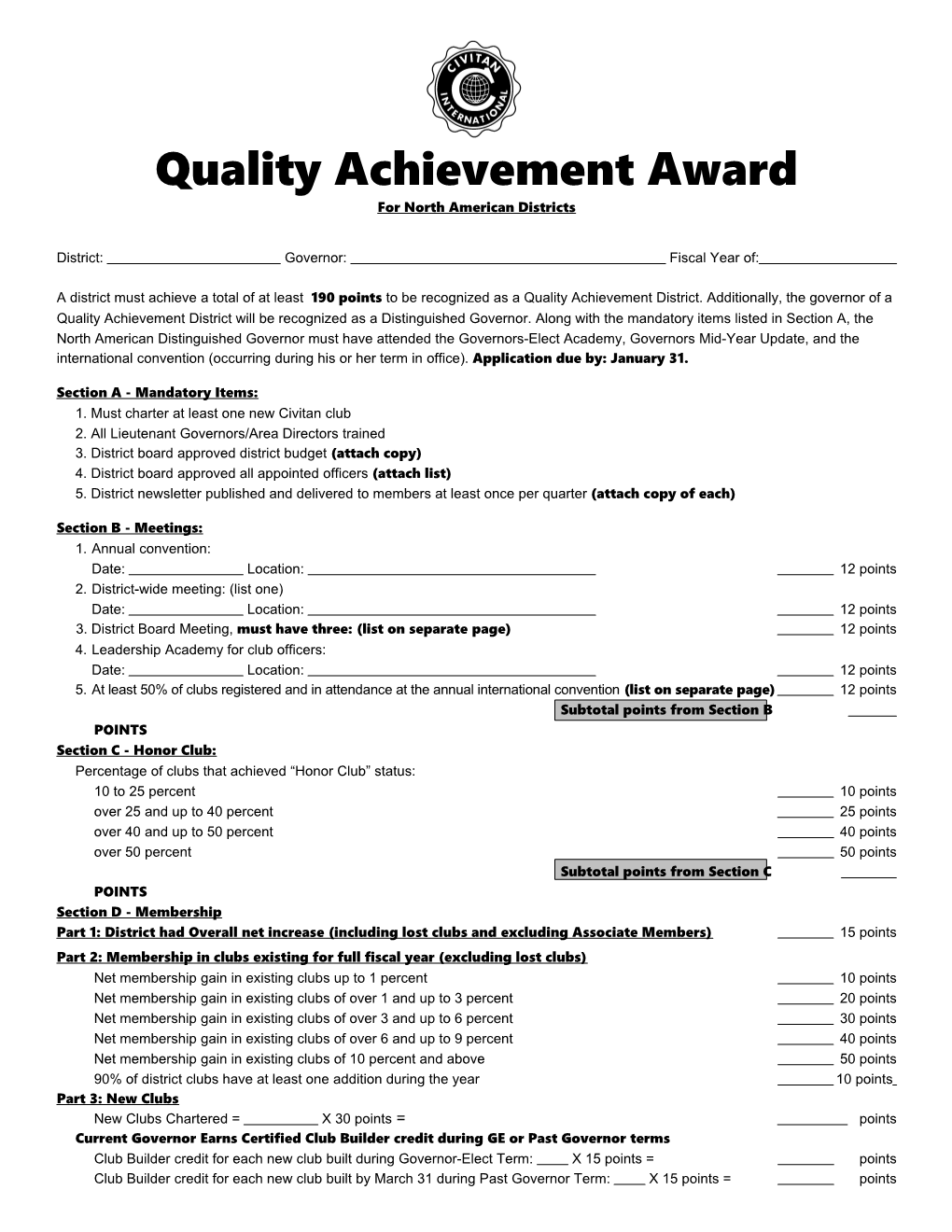 Quality Achievement Award