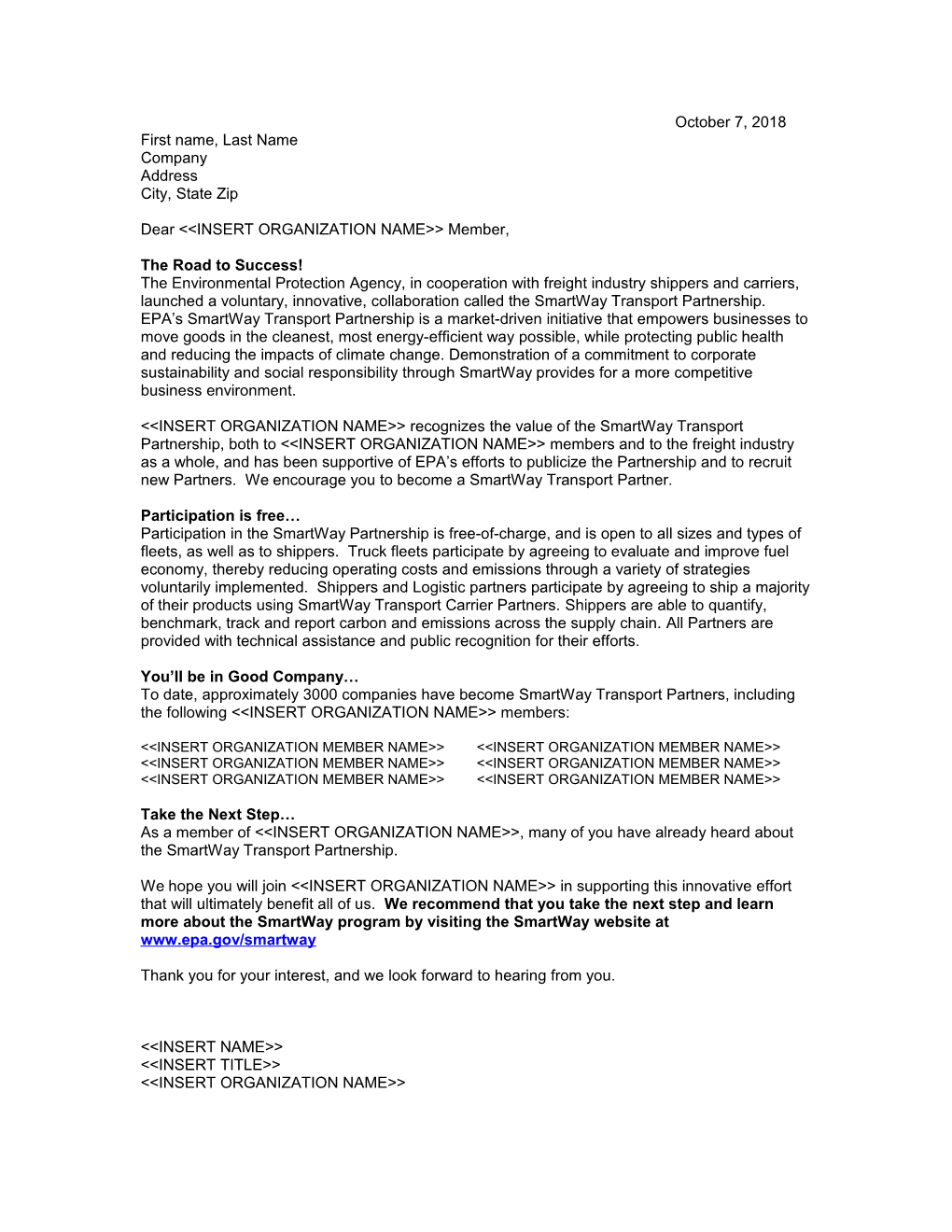 Smartway Affiliate Organization Template - Letter (August 2014)