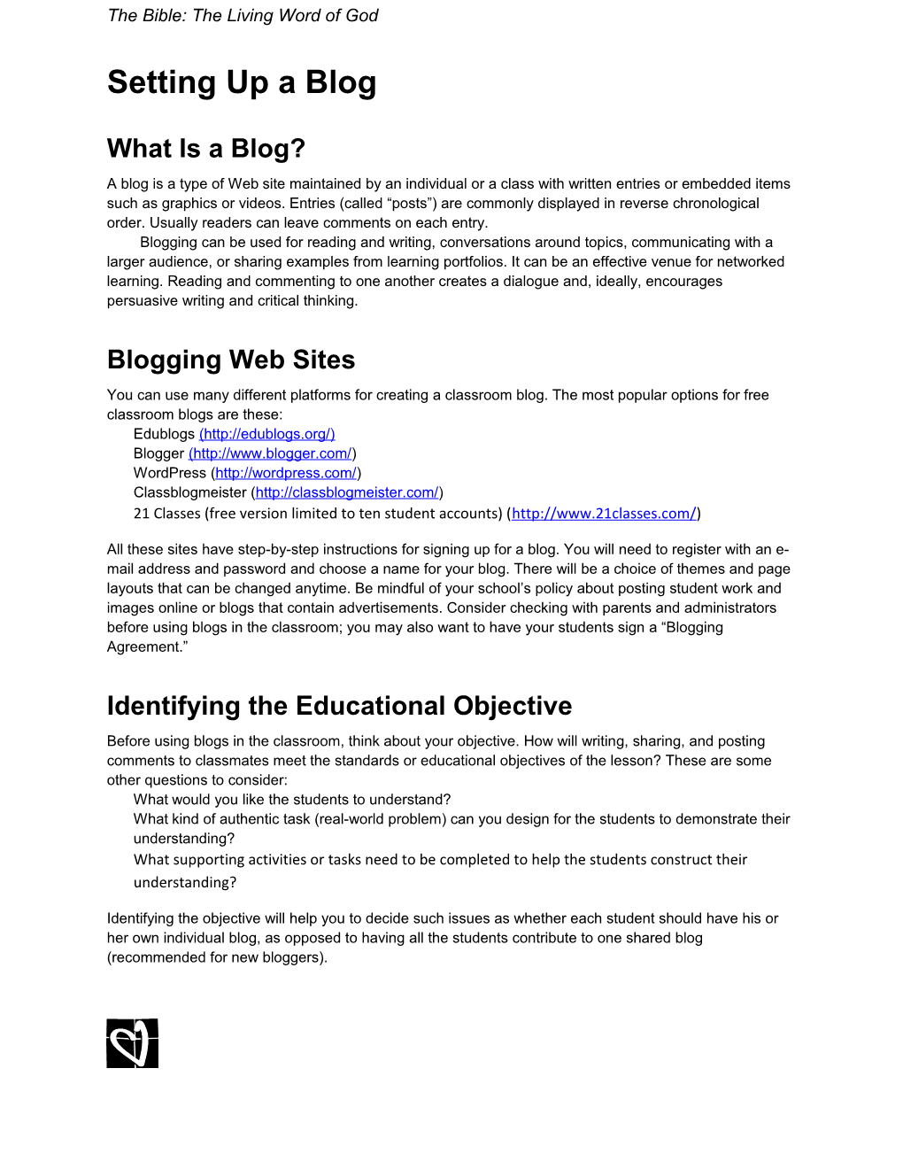 Setting up a Blogpage 1