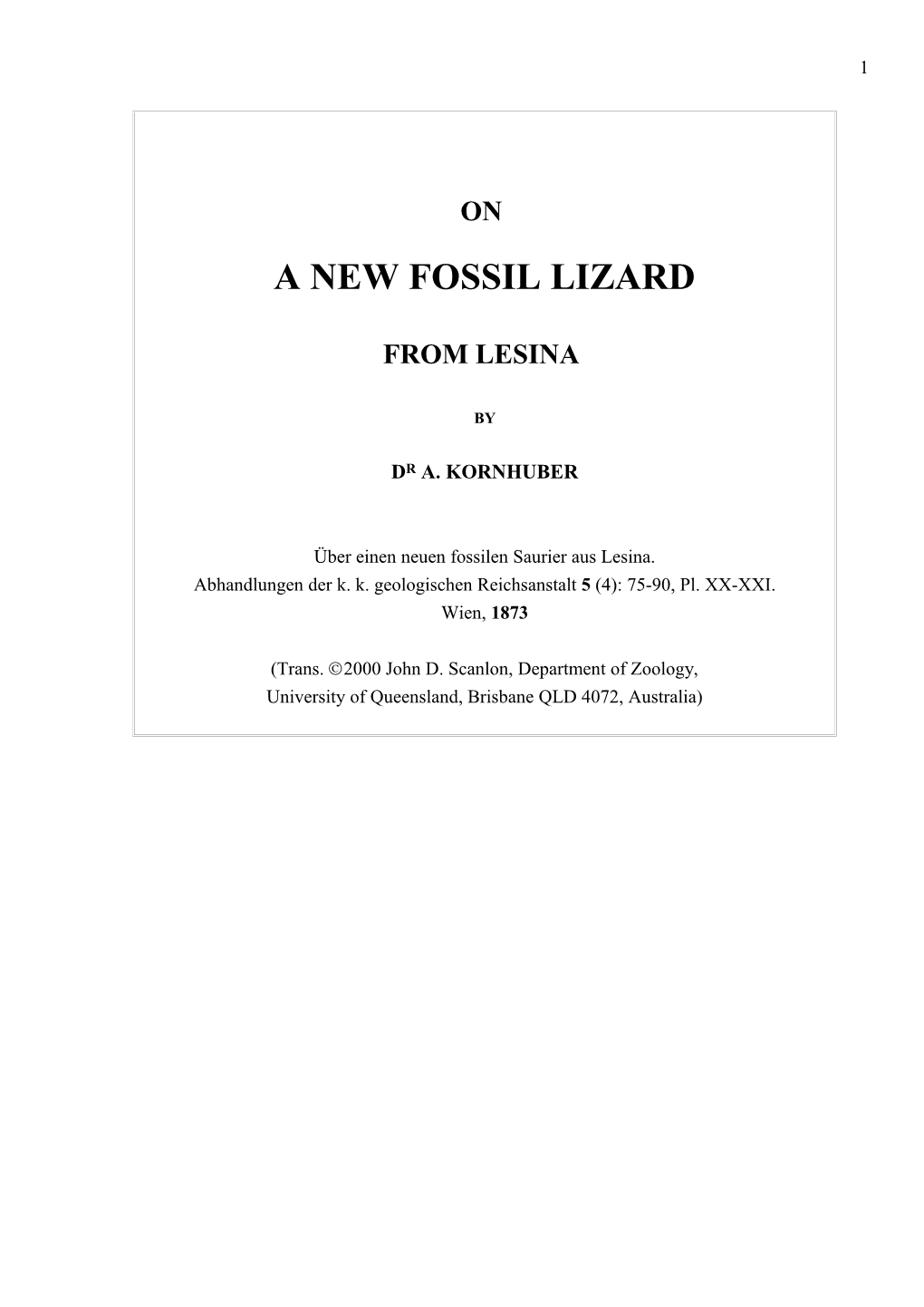 A New Fossil Lizard