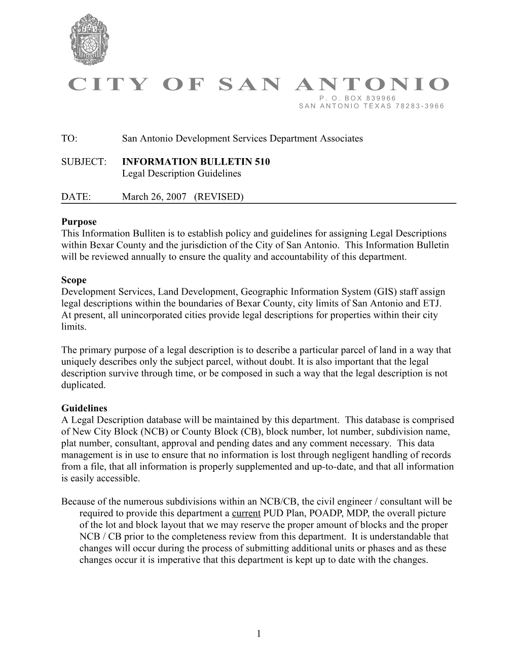 TO:San Antonio Development Services Department Associates