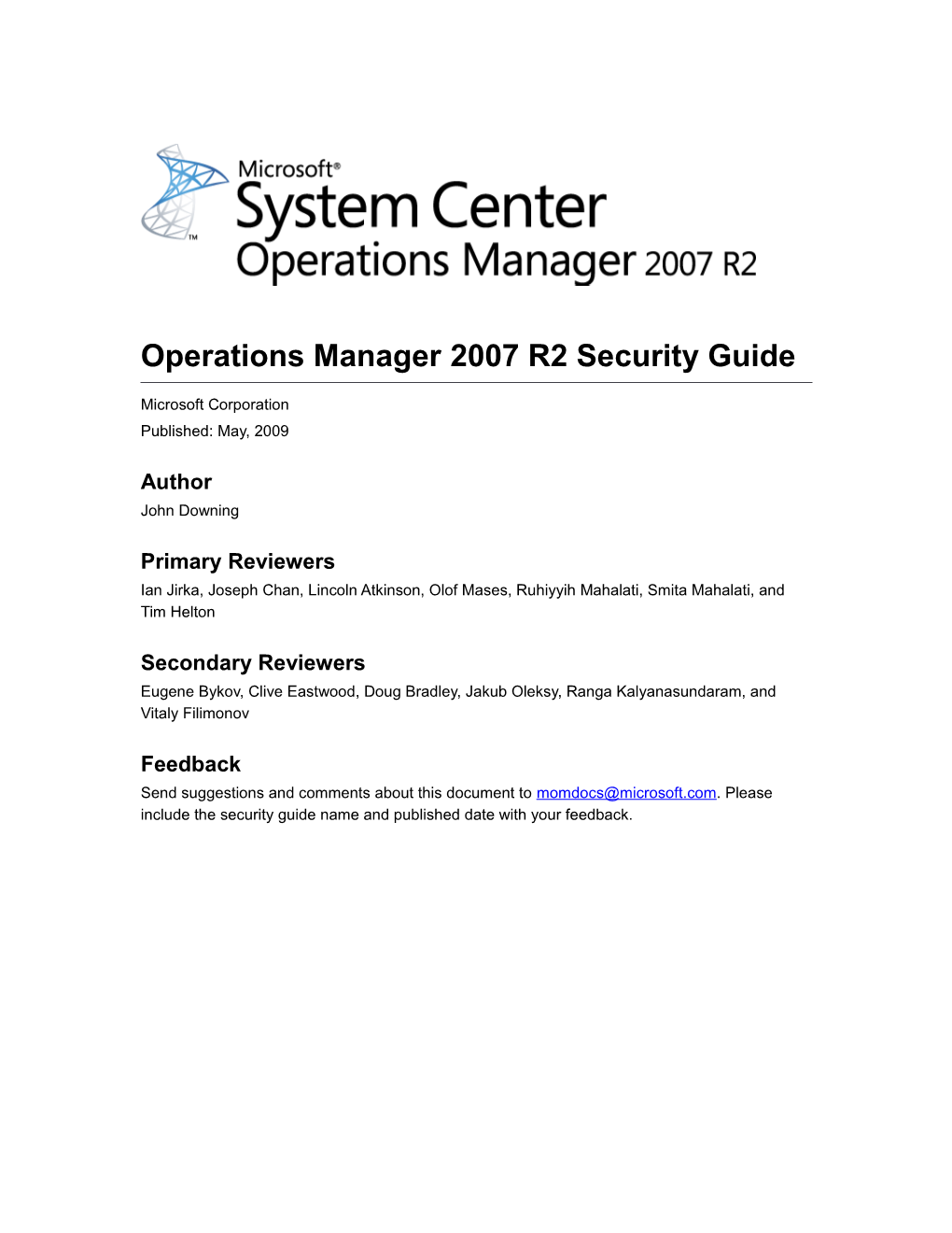 Operations Manager2007r2 Security Guide