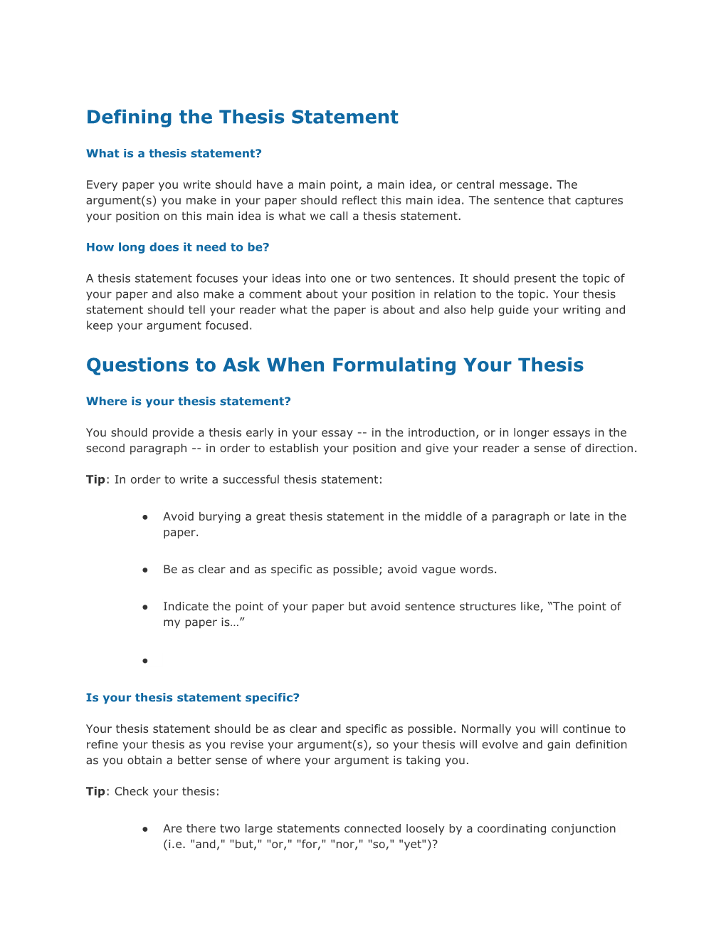 Defining the Thesis Statement