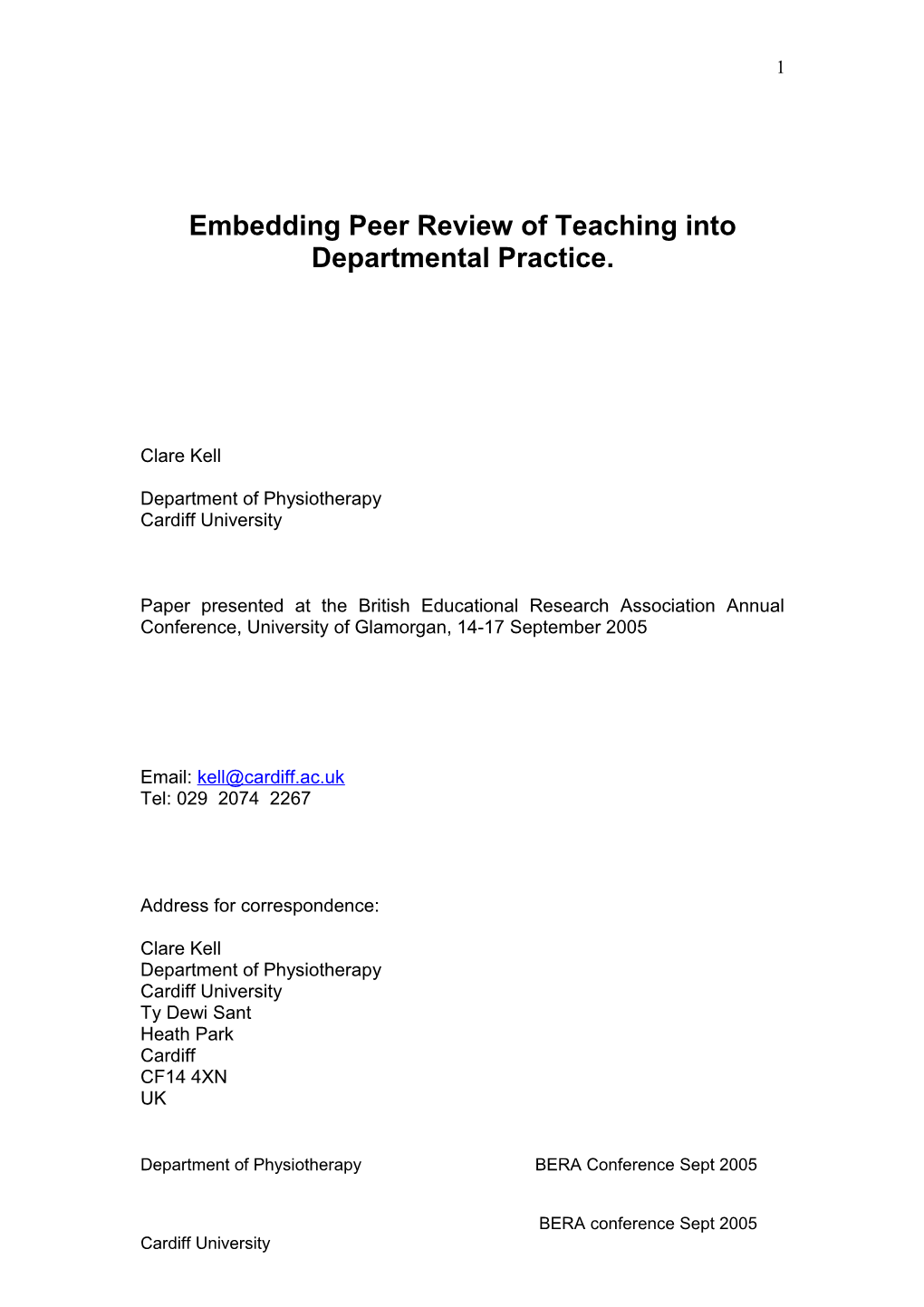 Embedding Peer Review of Teaching Into Departmental Practice