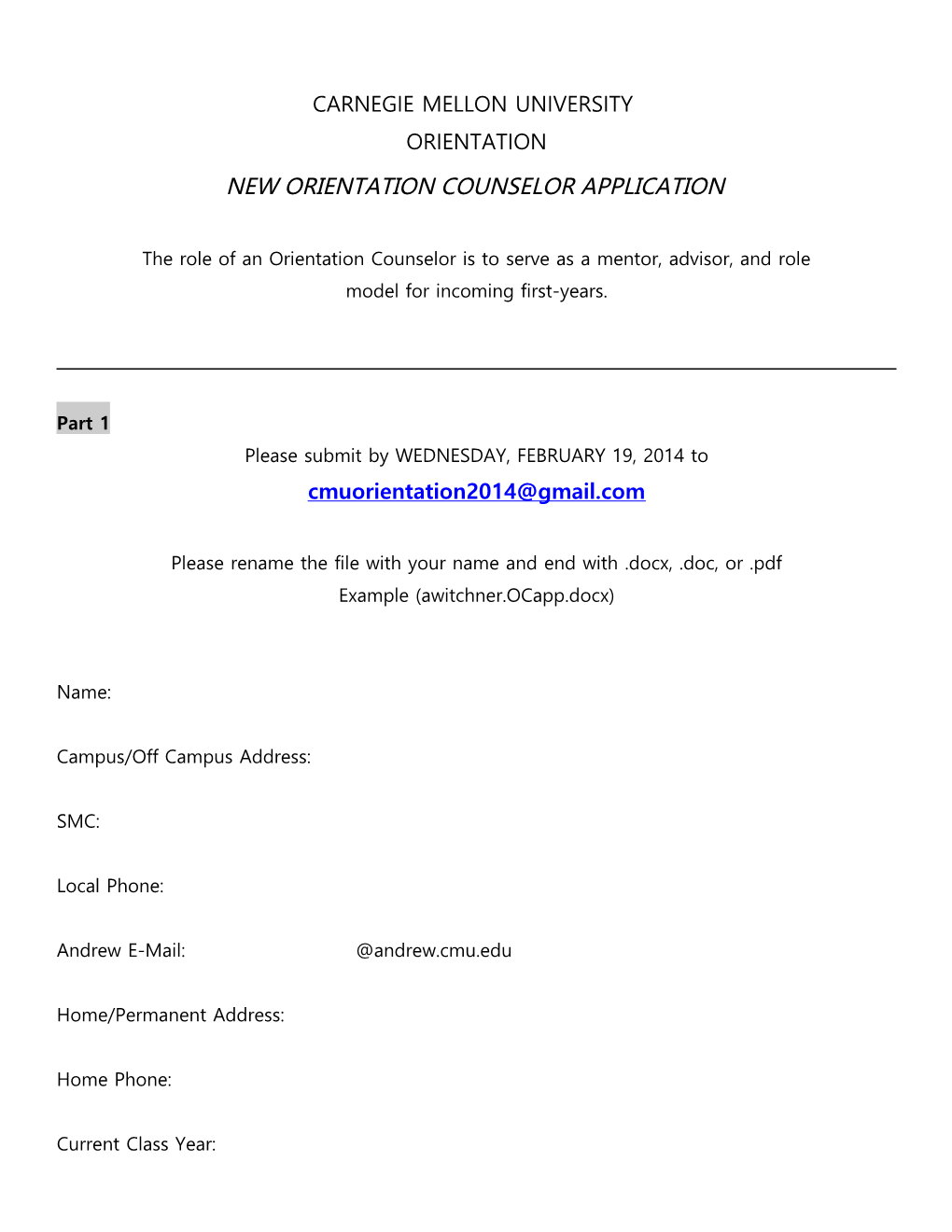 New Orientation Counselor Application