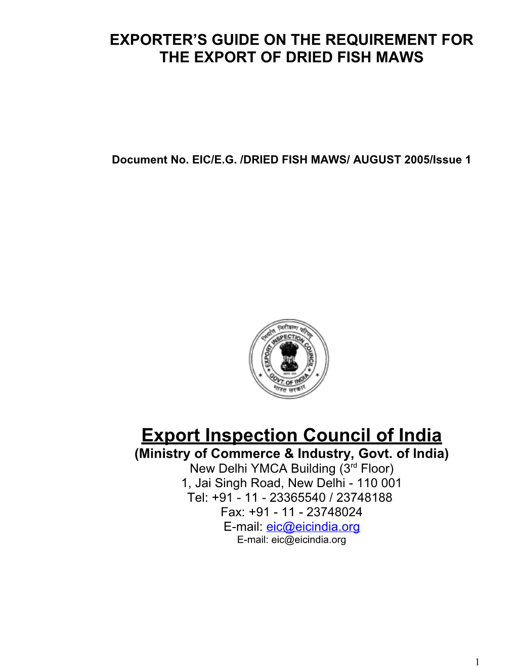 Exporter S Guide on the Requirement for the Export of Dried Fish Maws