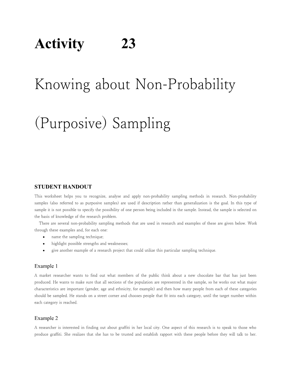 Knowing About Non-Probability (Purposive) Sampling