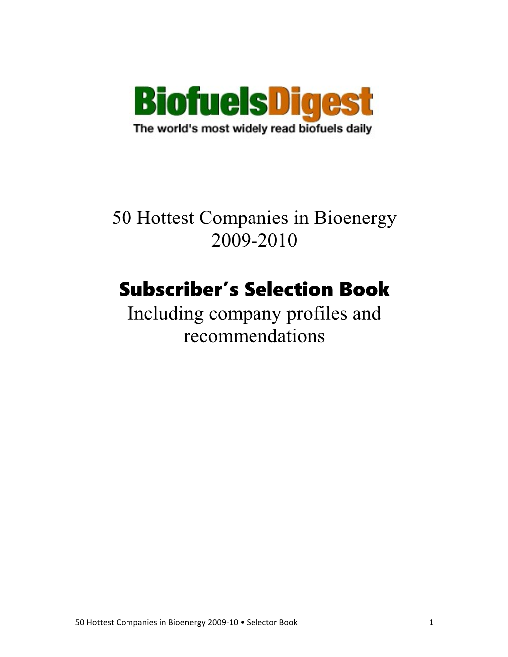 The 2009-10 50 Hottest Companies in Bioenergy