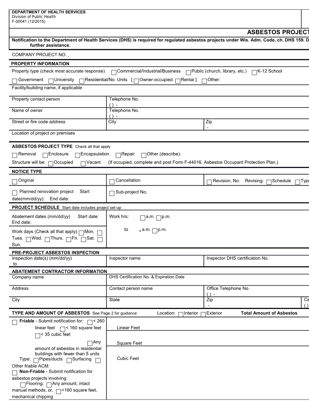 Asbestos Project Notification