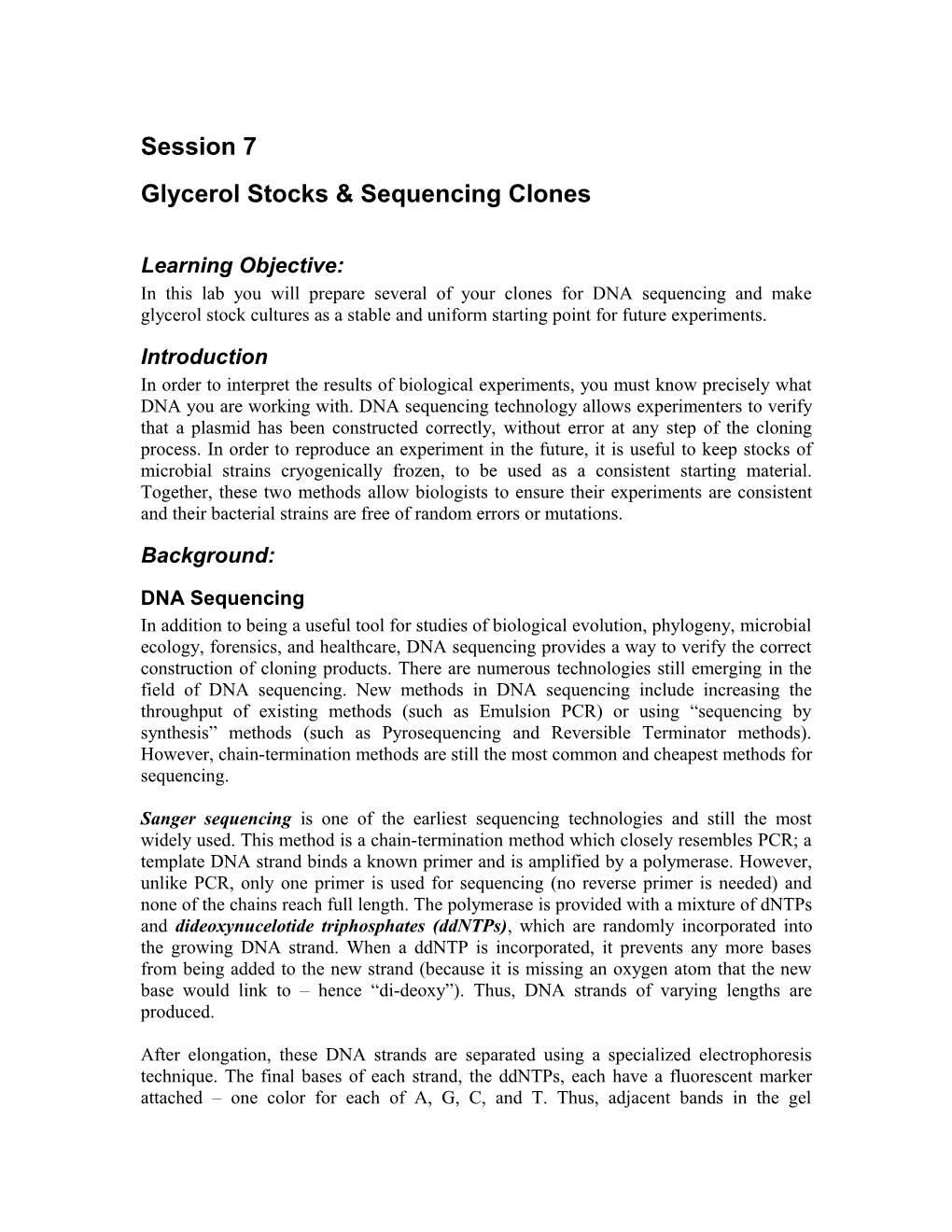 Glycerol Stocks & Sequencing Clones