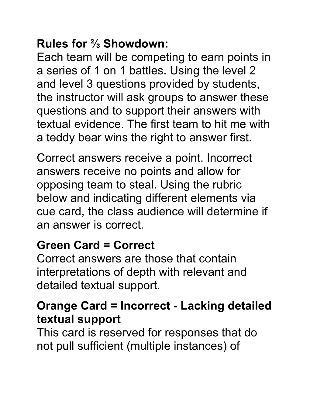 Rules for Showdown