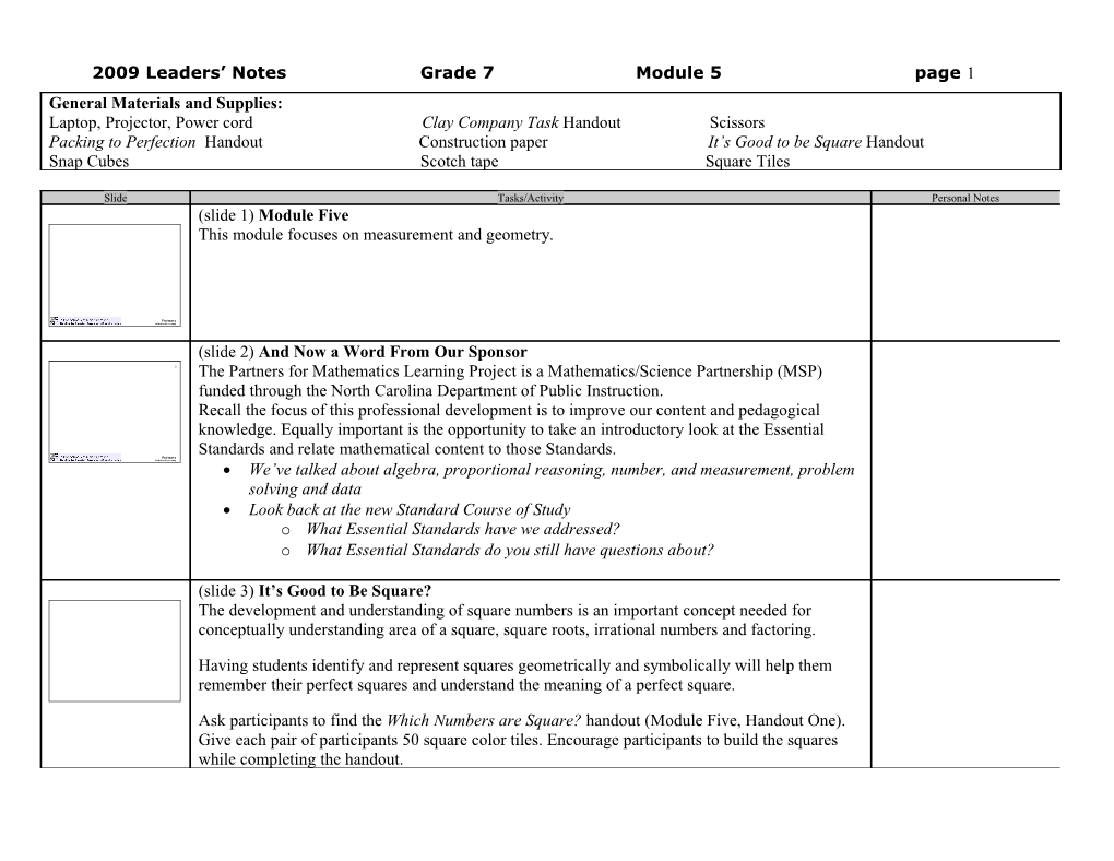 2009 Leaders Notes Grade 7 Module 5Page 1