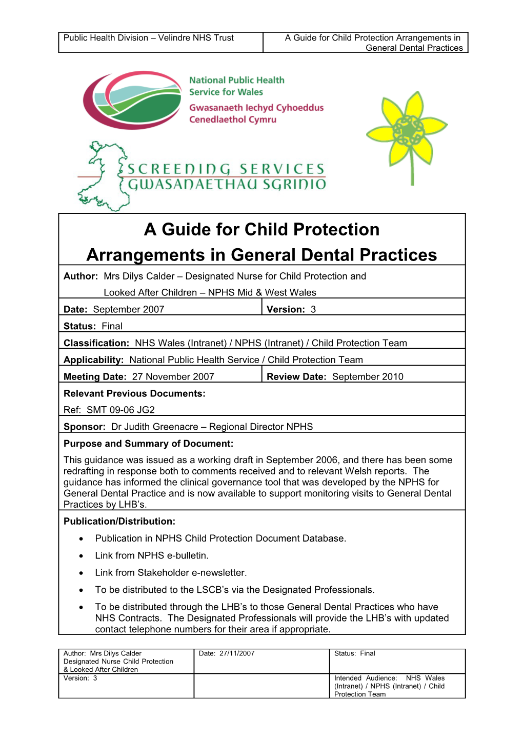 A Guide for Child Protection Arrangements in General Dental Practices