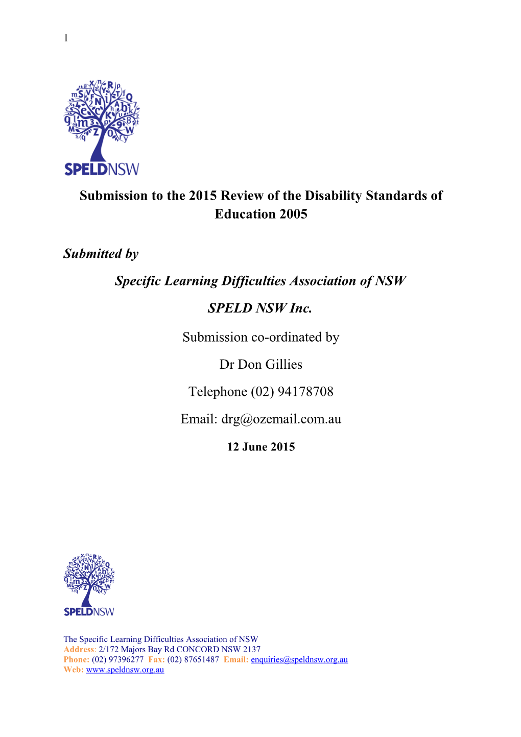 Submission to the 2015 Review of the Disability Standards of Education 2005