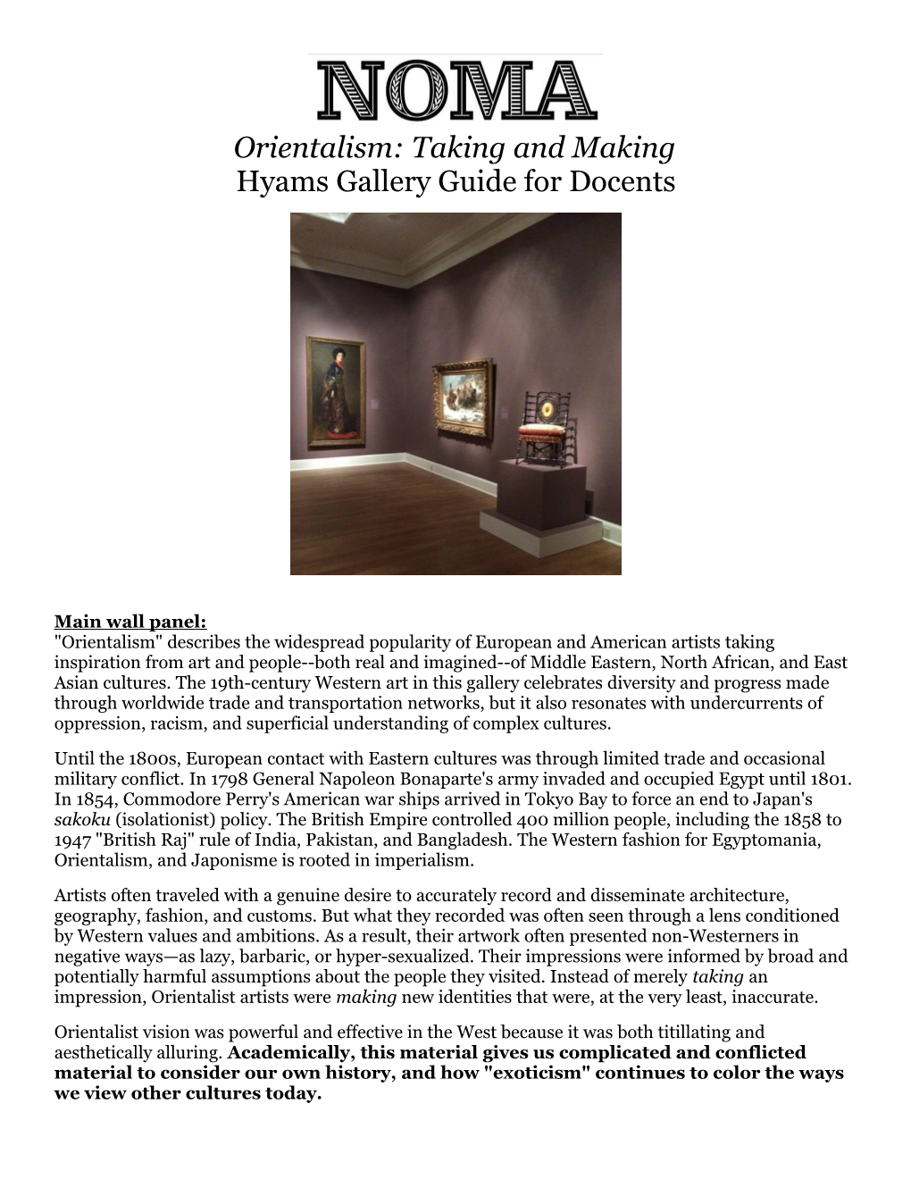 Orientalism: Taking and Making Hyams Gallery Guide for Docents