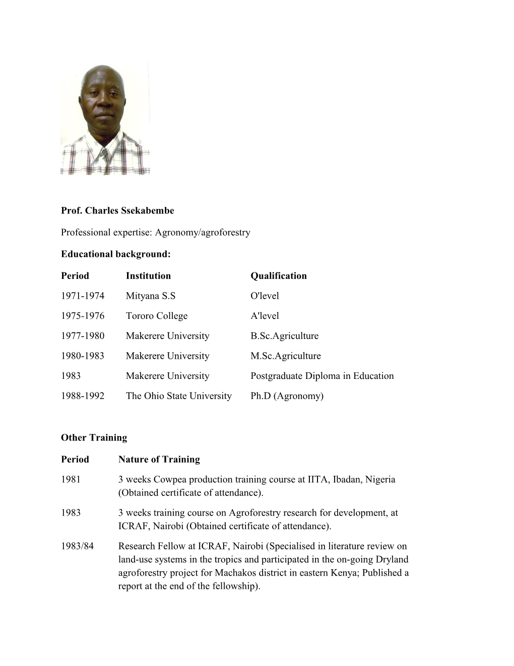 Prof. Charles Ssekabembe