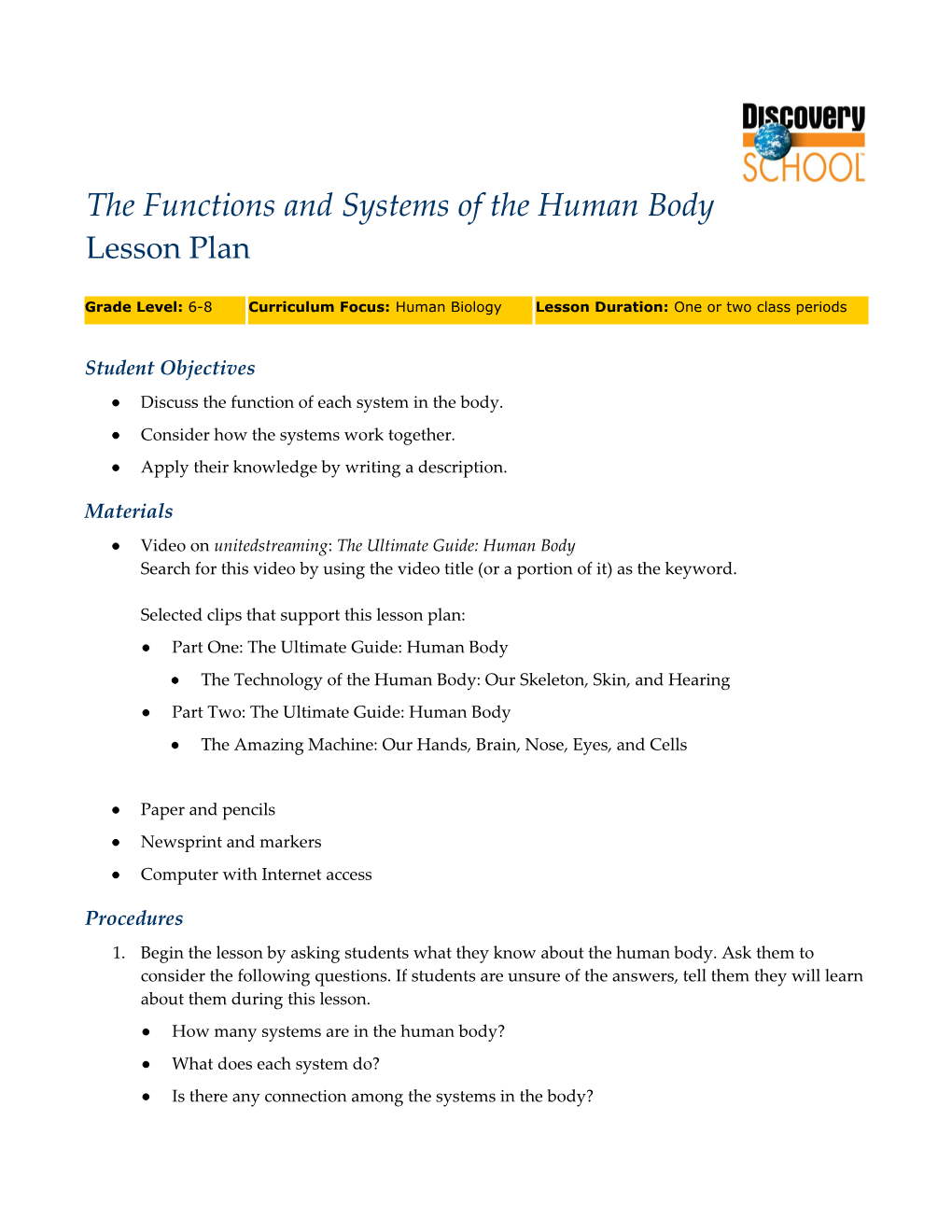 The Functions and Systems of the Human Body
