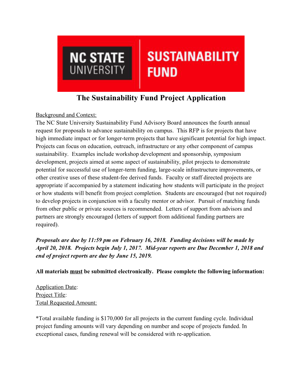 The Sustainability Fund Project Application