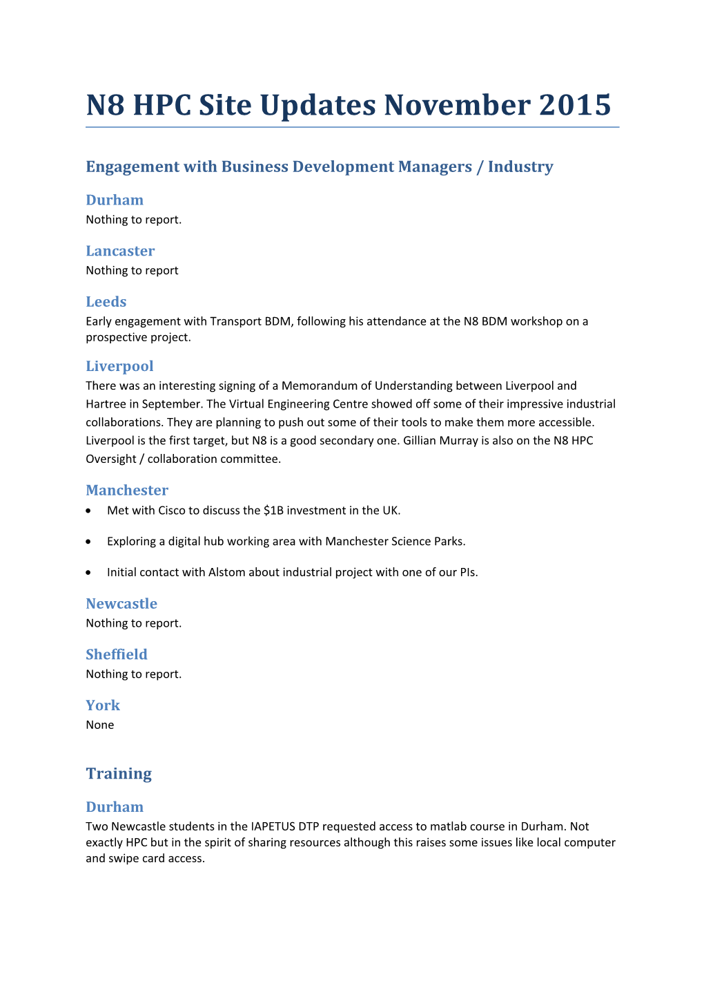 Engagement with Business Development Managers / Industry