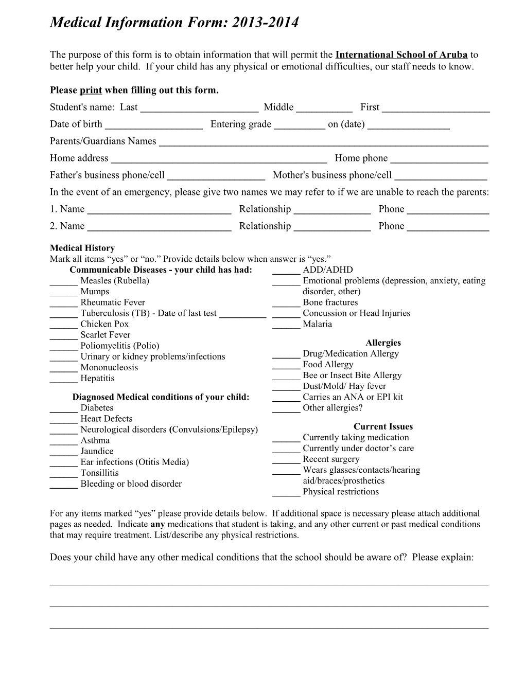 Please Print When Filling out This Form