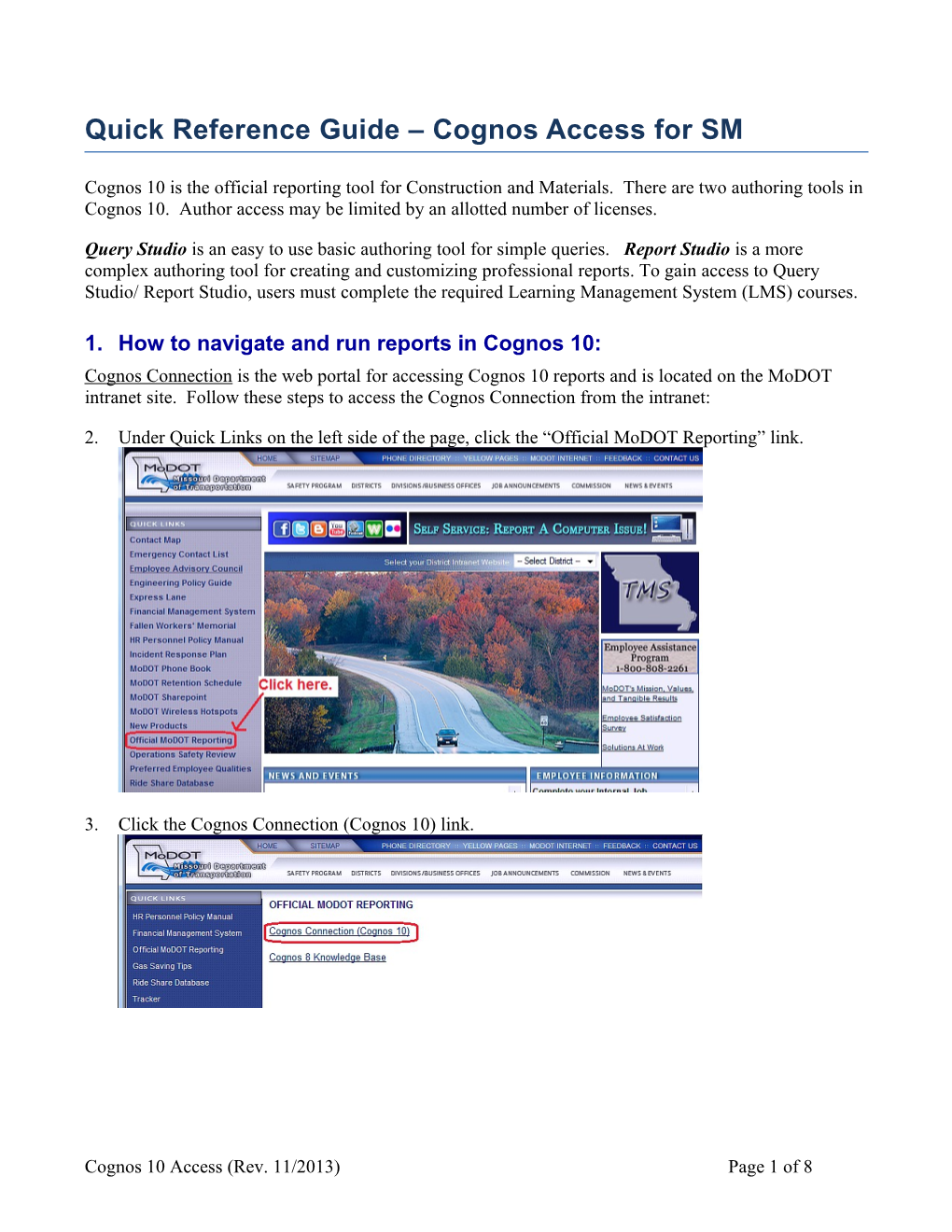 Quick Reference Guide Cognos Access for SM