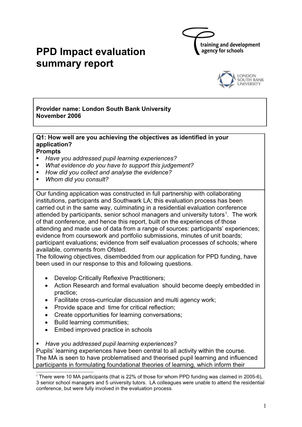 Summary Impact Evaluation Report