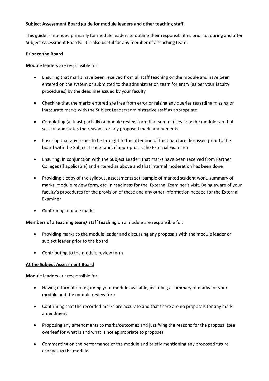 Subject Assessment Board Guide for Module Leaders and Other Teaching Staff