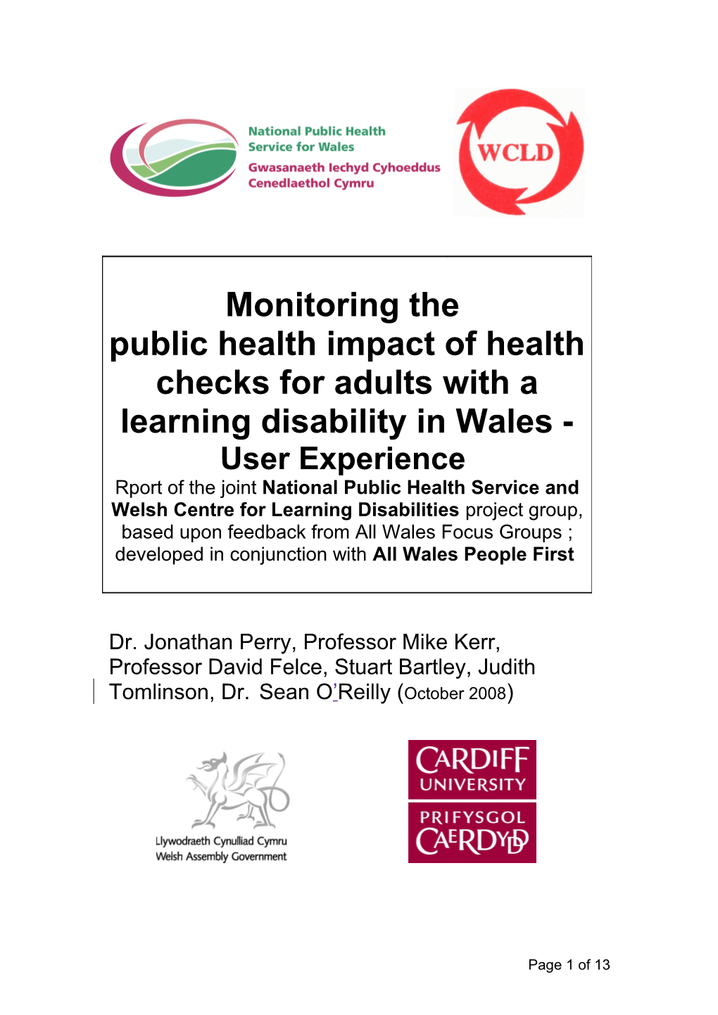 Monitoring the Public Health Impact of Health Checks for Adults with a Learning Disability