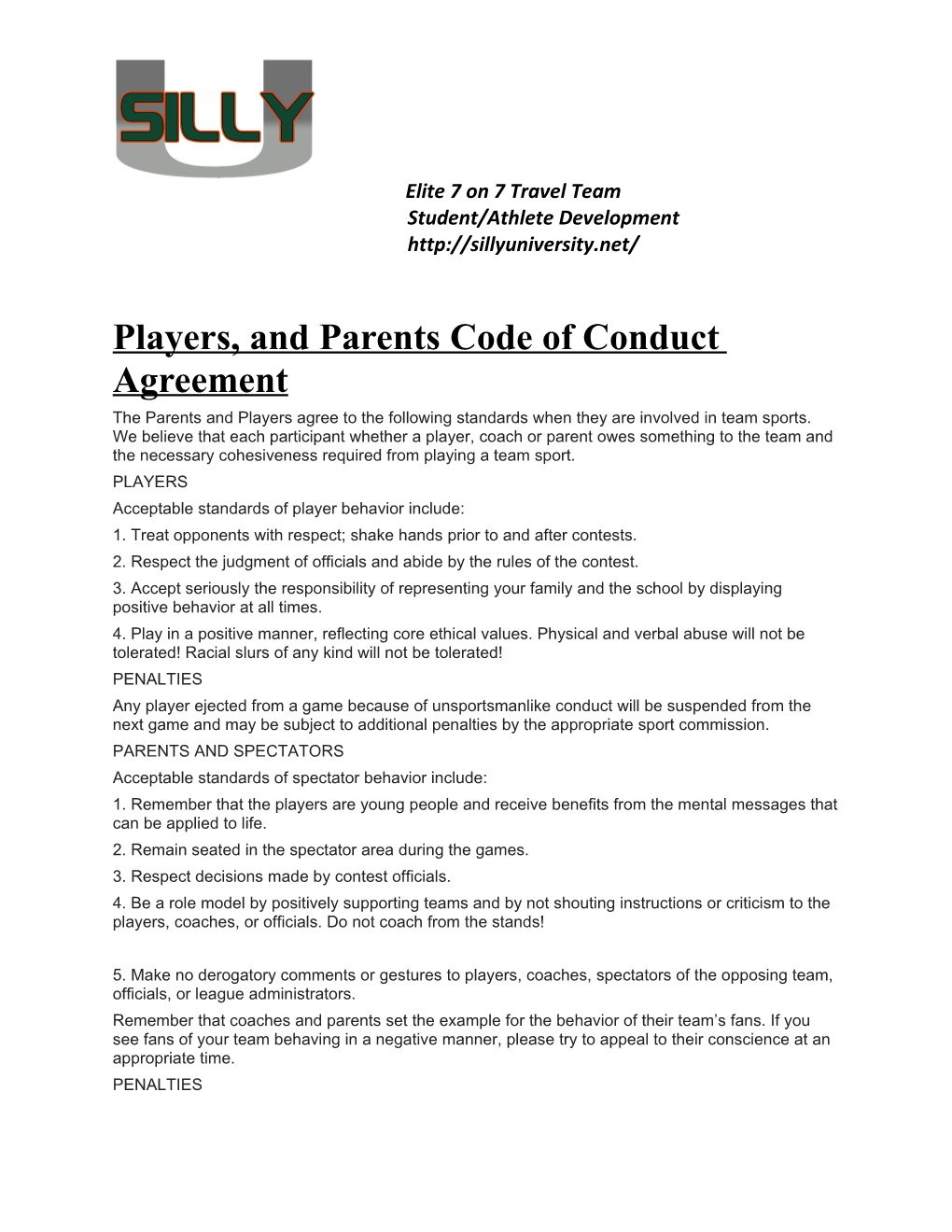 Players, and Parents Code of Conduct Agreement