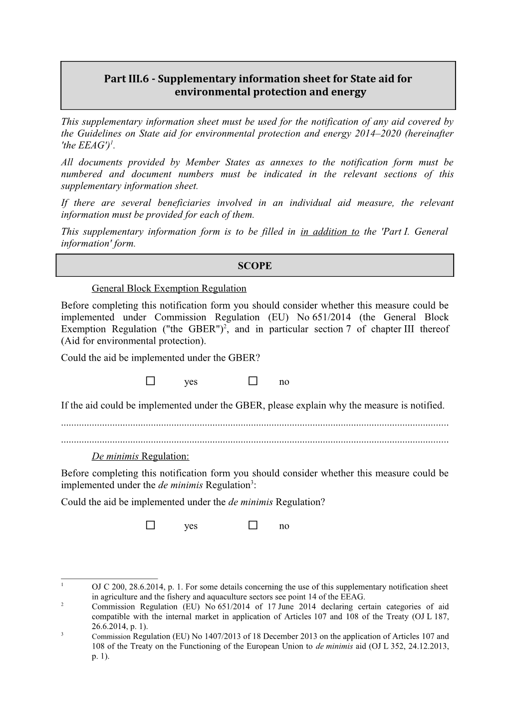 Part III.6 - Supplementary Information Sheet for State Aid for Environmental Protection