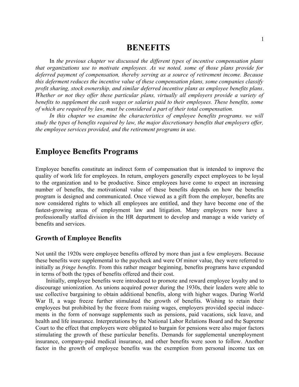 Employee Benefits Programs