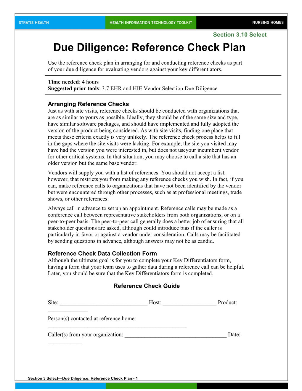 3 Due Diligence: Reference Check Plan