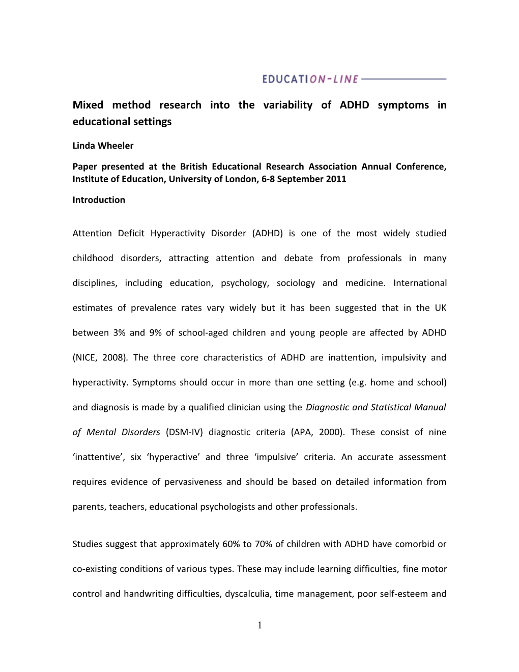 Mixed Method Research Into the Variability of ADHD Symptoms in Educational Settings