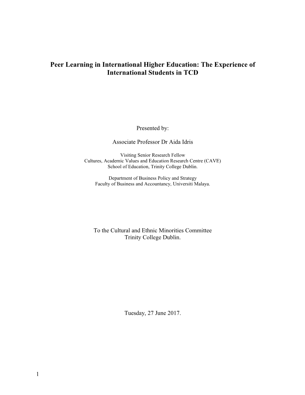 Peer Learning in International Higher Education: the Experience of International Students