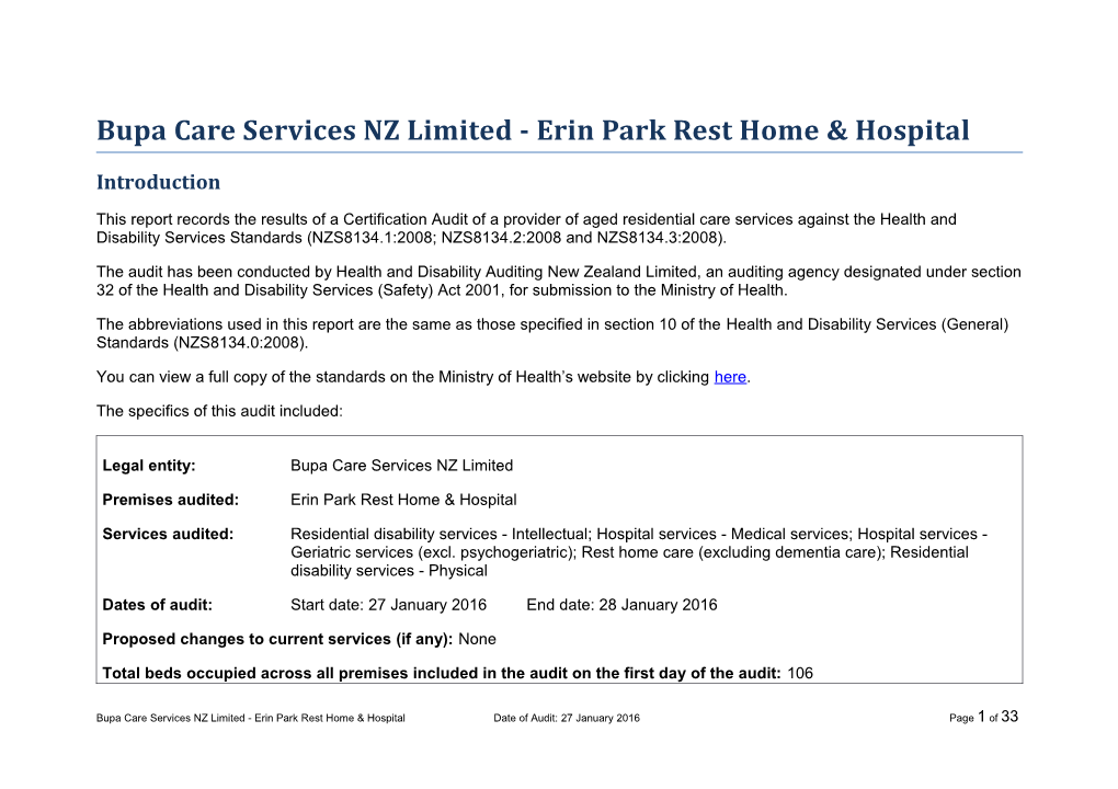 Bupa Care Services NZ Limited - Erin Park Rest Home & Hospital