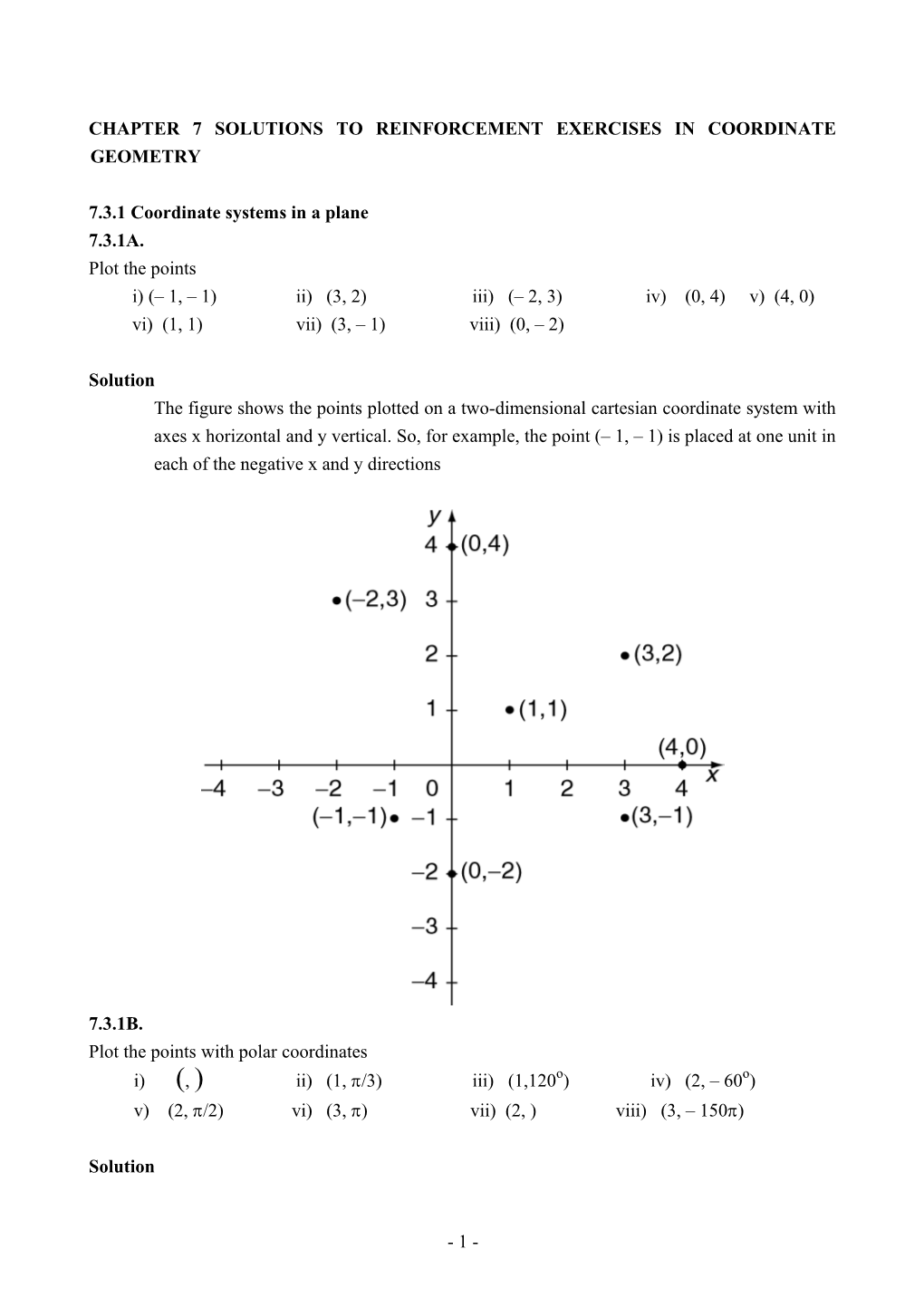Chapter 7 Solutions to Reinforcement Exercises in Coordinate Geometry