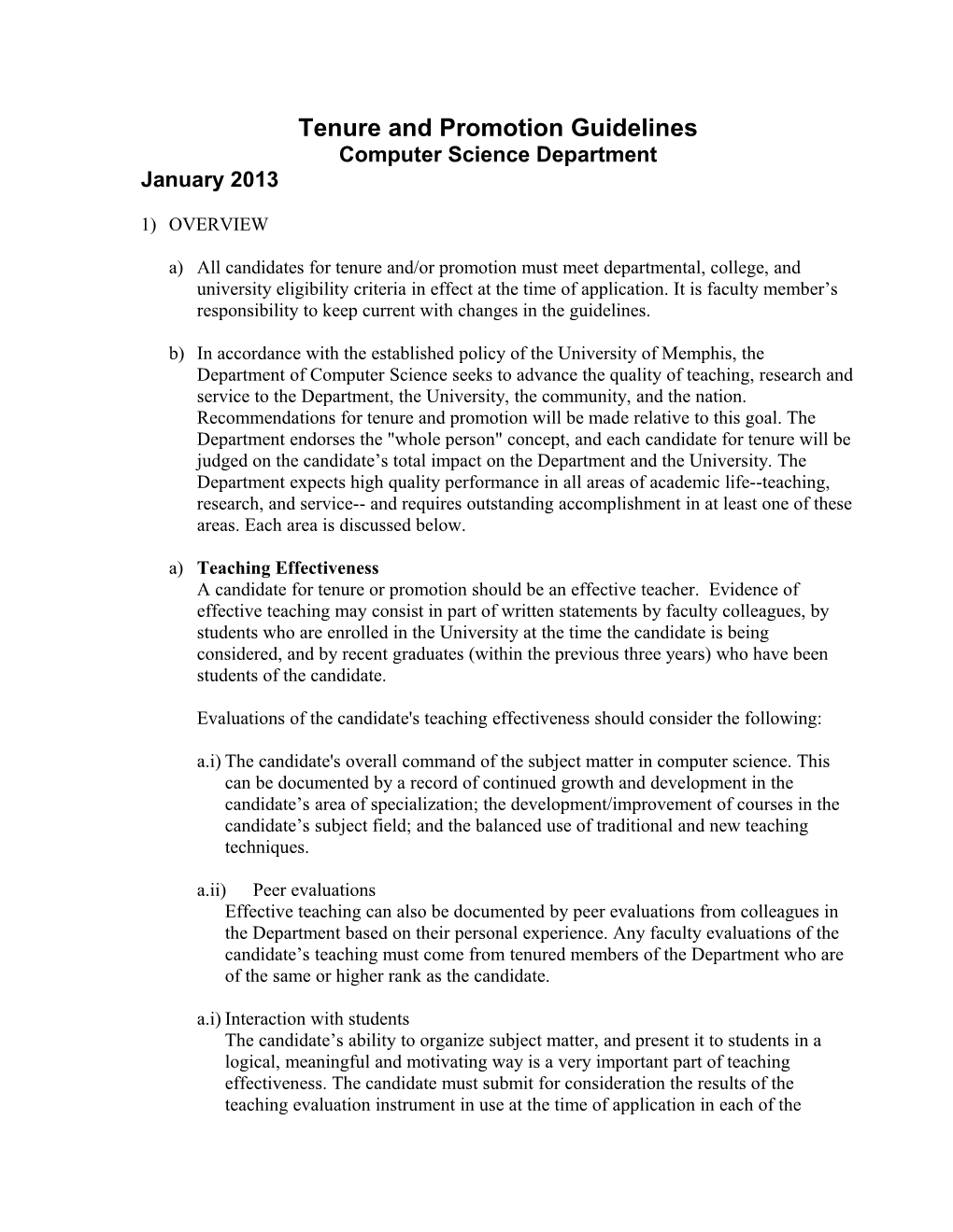 Departmental Tenure and Promotion Guidelines Format