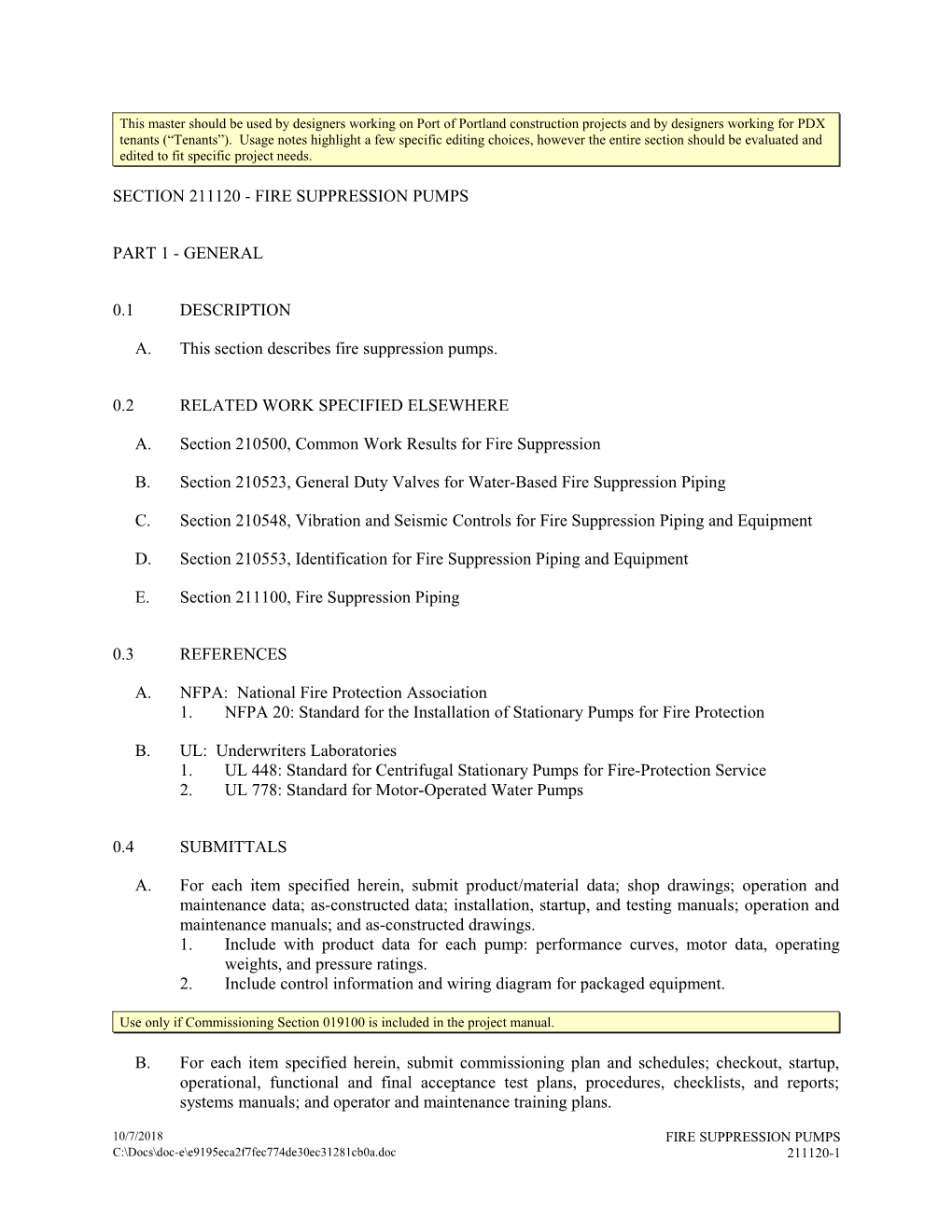 Section 211120 - Fire Suppression Pumps