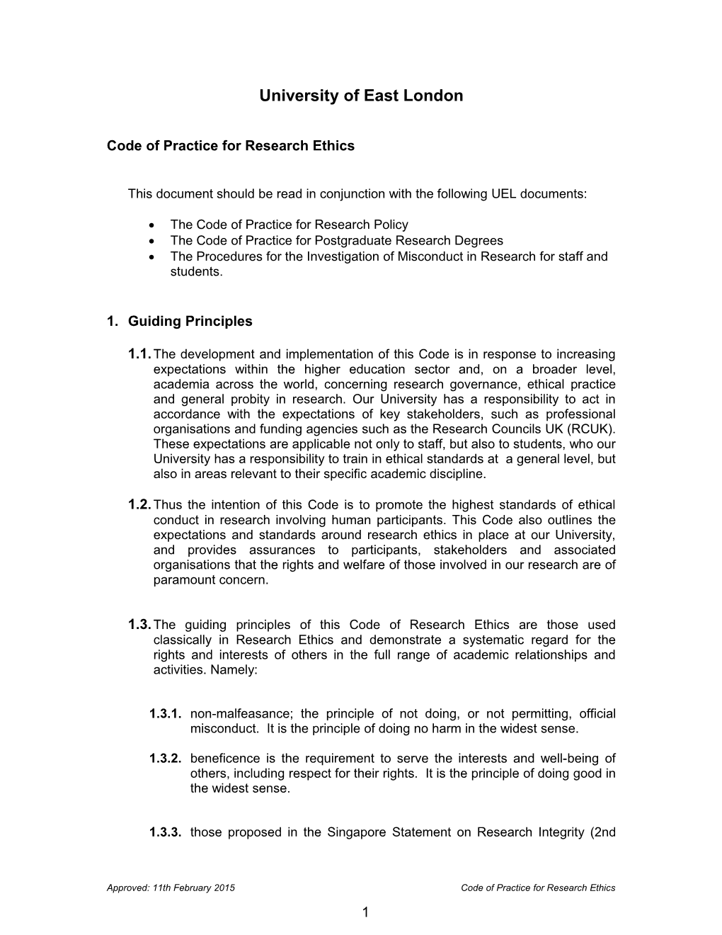 Code of Practice for Research Ethics