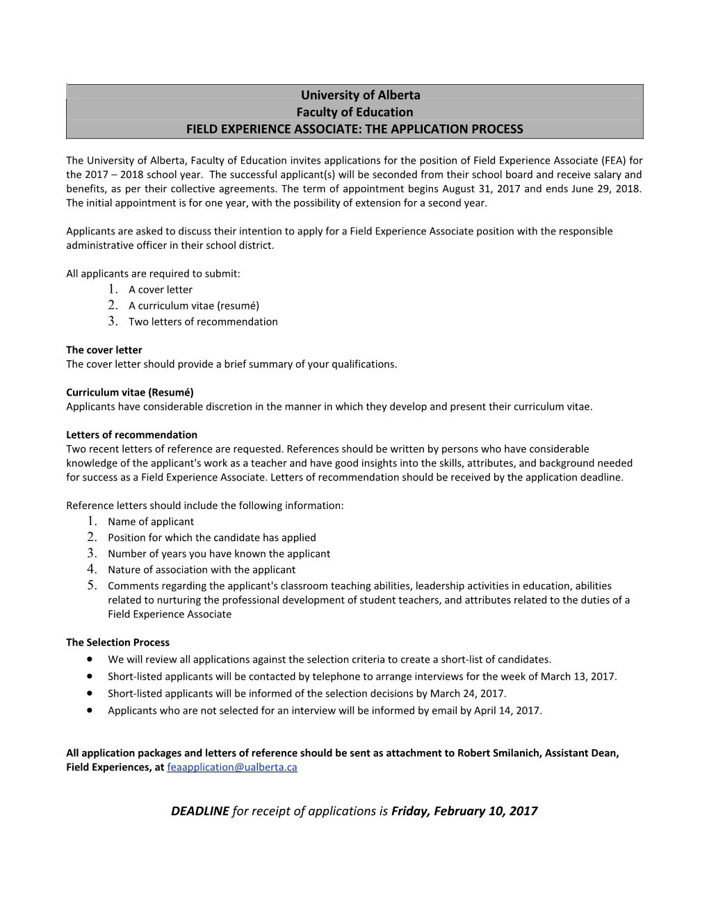 Field Experience Associate: the Application Process