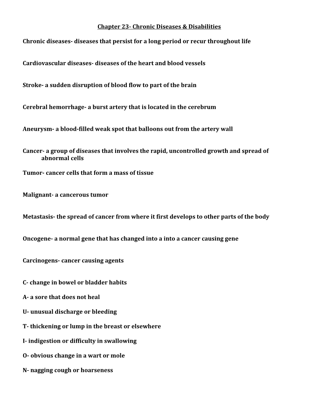 Chapter 23- Chronic Diseases & Disabilities